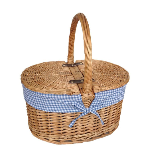 Gingham Lining Oval Butterfly Lidded Picnic Basket-1