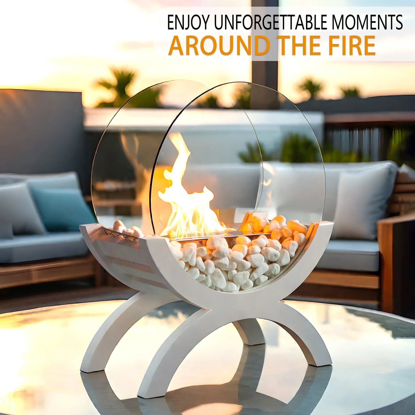 AuraFire 360° Glass Bio-Ethanol Tabletop Fireplace